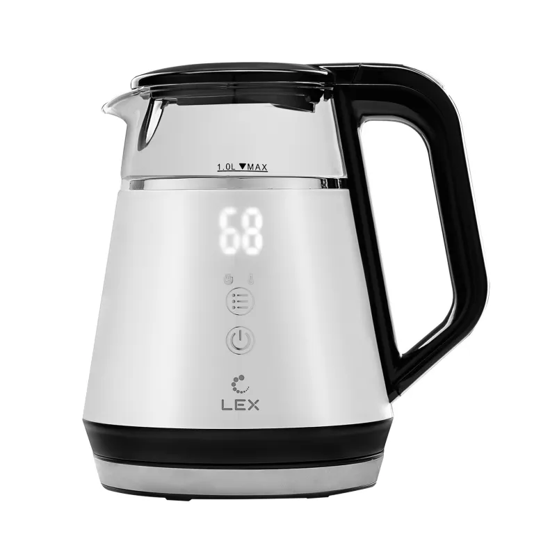 Lex LXK 30019-1,чайник стеклянный с двойными стенками (белый)