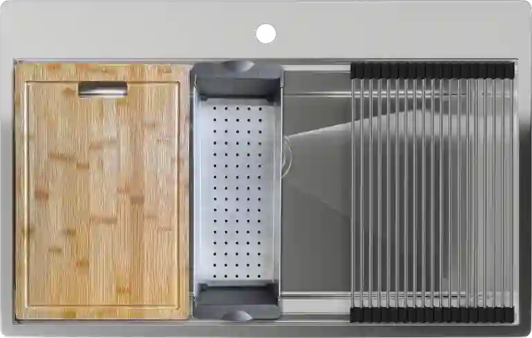 Rivelato Rinox 8050 нерж.сталь 1 чаши 800*500*200 мм в комплекте (доска, коландер, рол мат)