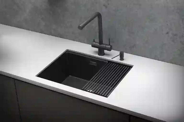 Granula KS-6045U, ЧЕРНЫЙ МАТОВЫЙ, стальная кухонная мойка KITCHEN SPACE