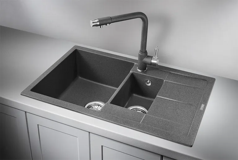 Granula 7802, ГРАФИТ (ЧЁРНО-СЕРЫЙ), кухонная мойка, кварц